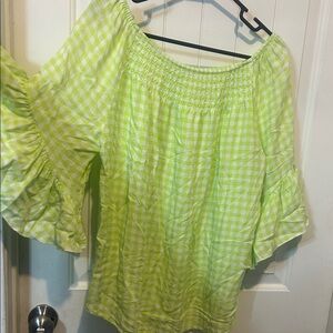 Cato Lime Green Gingham Off-Shoulder Blouse